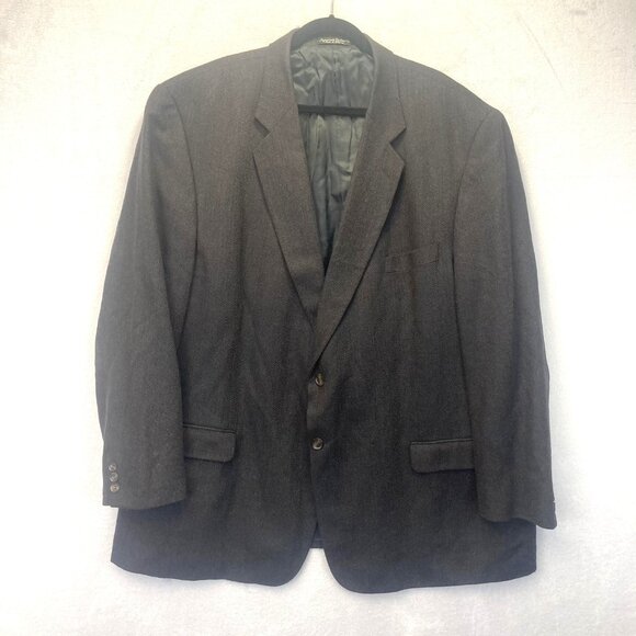Mens 100% Lambswool Blazer Sport Coat Mens 56L Long Black Herringbone Millennium - Picture 1 of 16
